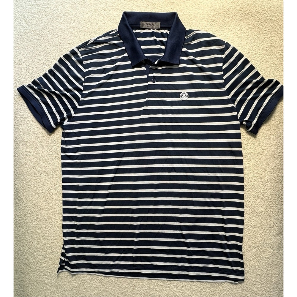 G/FORE Men's XL Striped Performance Golf Polo Navy White Golf Shirt - Picture 1 of 5